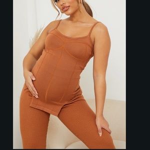 Maternity Set , Tan Knitted Top and Bottoms.